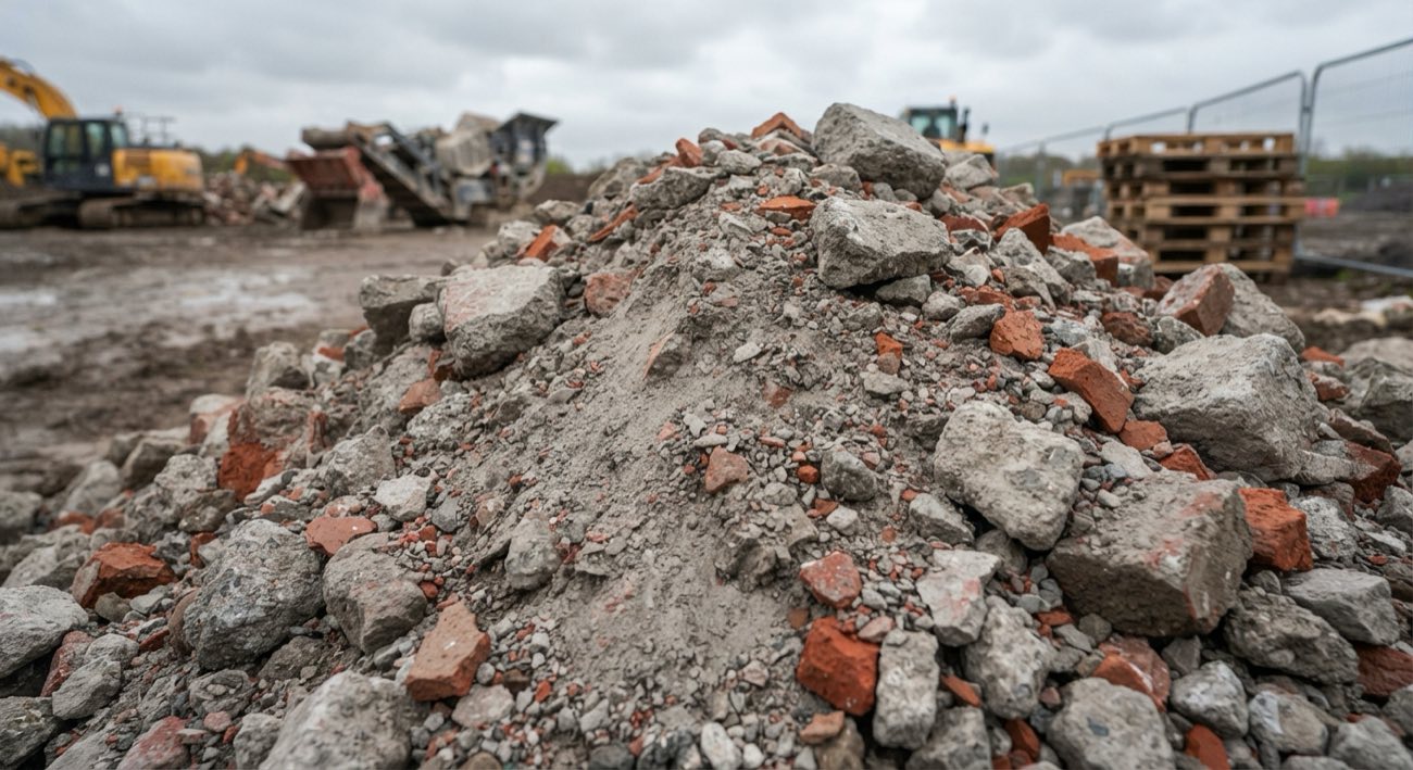 Stockpile of 6F2 recycled capping aggregate in Northwich